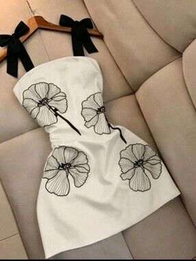 Women's Apricot Base Black Floral Print Tie-Up A-Line Slip Dress,
